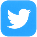 A blue and white twitter logo on top of a black background.